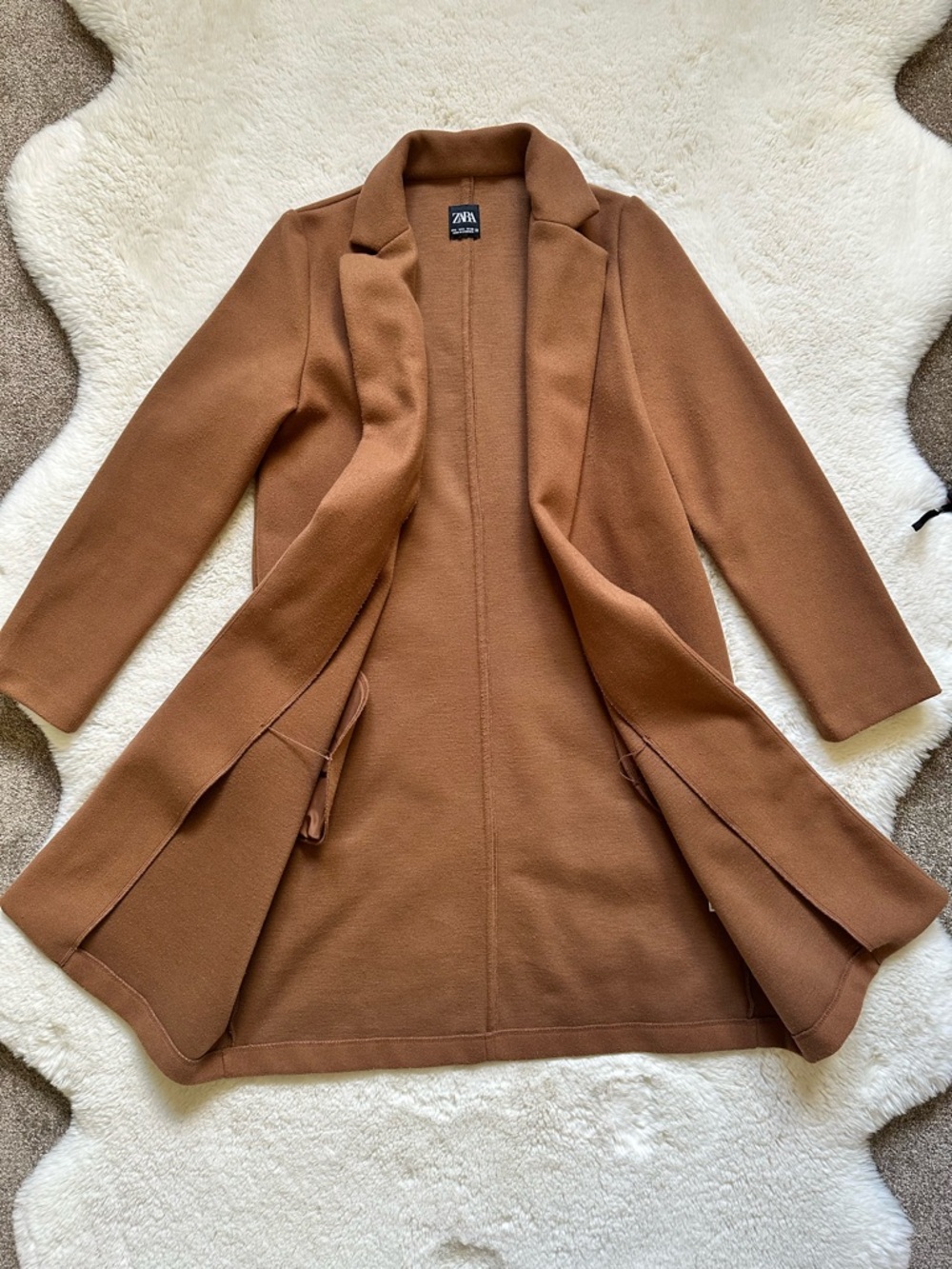 Zara Camel Open Long Coat S - Picture 5 of 7